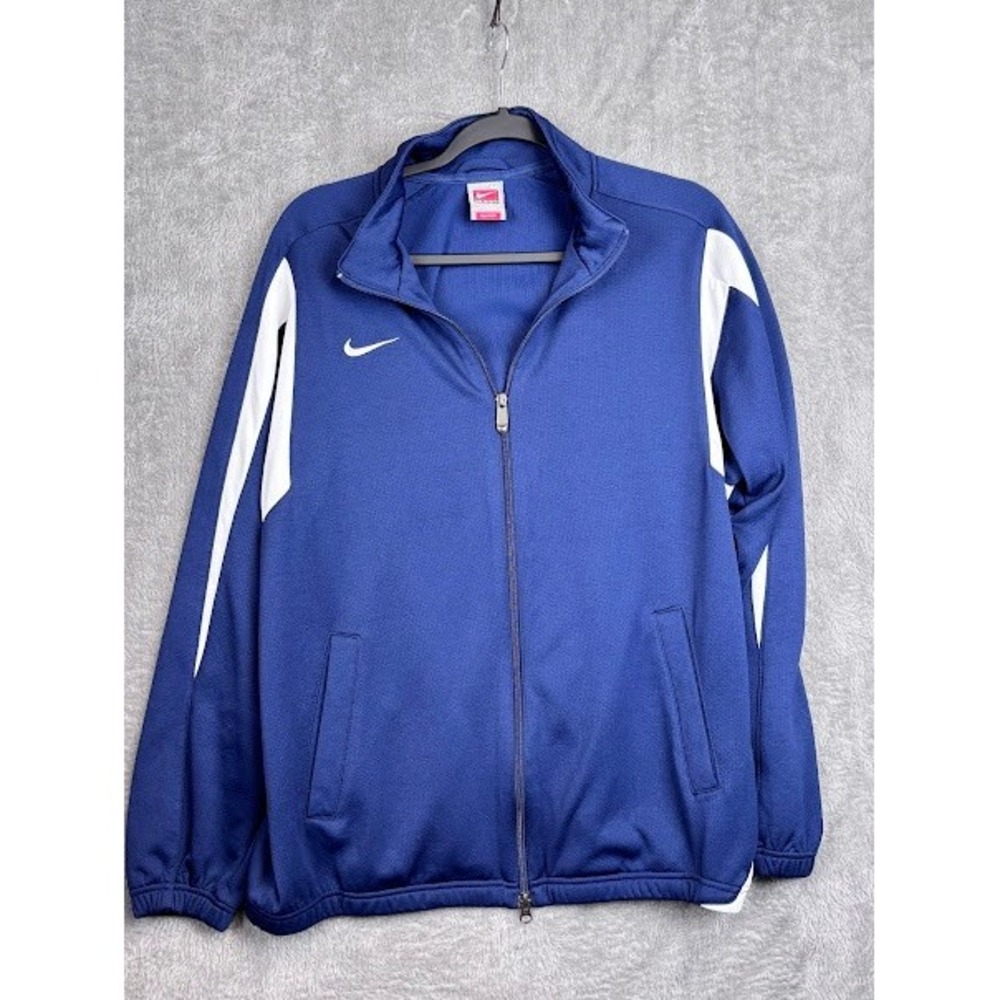 Vintage Nike Team Jacket Full Zip Track Jacket Blue White Athletic Coat Medium